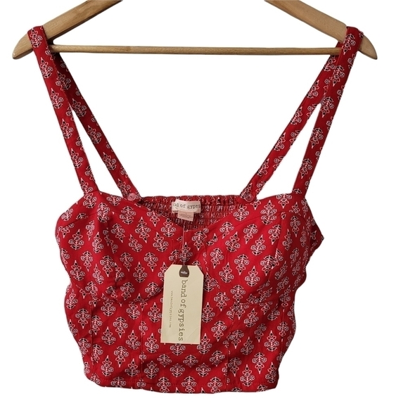 𝅺RED Floral Crop Tube Top Molded Cups Adjustable Straps Size L Band of Gypsies - Picture 5 of 9